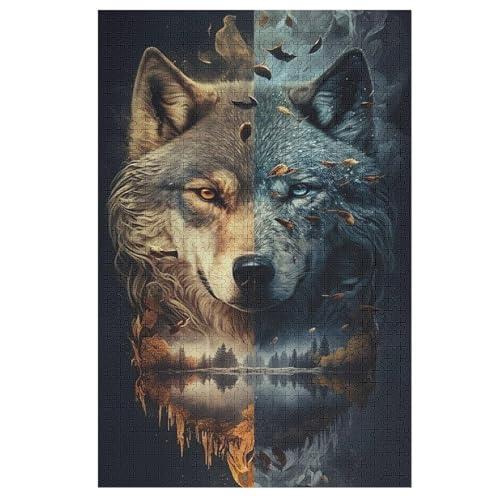 Wolf Puzzles 1000 Teile Erwachsener Kniffel Spaß Für Die Ganze Familie - 1000 Puzzleteilige Motive, Holzpuzzle Kinder Erwachsene, Impossible Puzzle Schwer （78×53cm） von GGJJTT