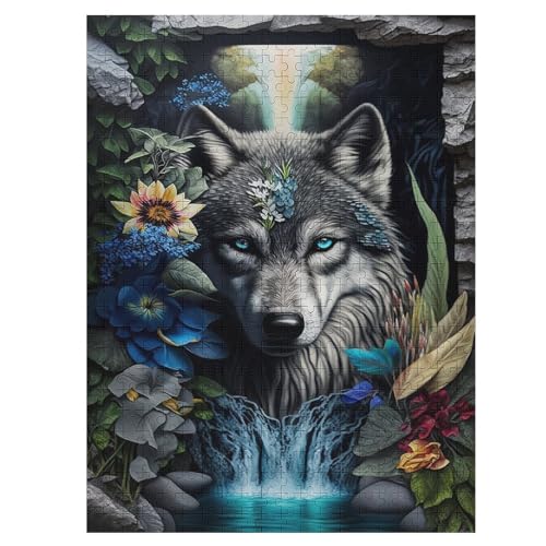 Wolf im Mandala -Puzzle, 500 Teile,Holzpuzzle Für Erwachsene Kinder, Lustiges Spielzeug, Denkspiel, Spielzeug, Bildungsspiel, Herausforderung, Pädagogisch, （55×41cm） von GGJJTT