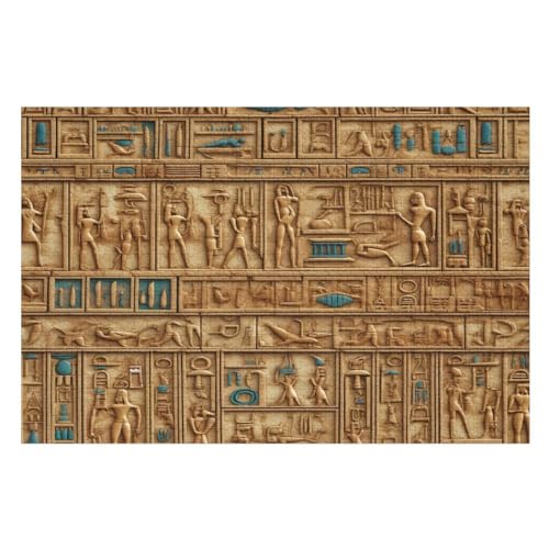 ägyptische Hieroglyphen Puzzles 1000 Teile Erwachsener Kniffel Spaß Holzpuzzle Kinder Erwachsene, Impossible Puzzle Schwer 78×53cm von GGJJTT