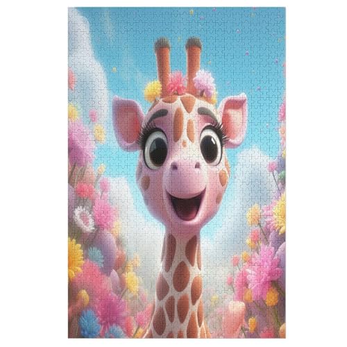 süße Giraffe Puzzle 1000 Teile,Puzzles Für Erwachsene, Impossible Puzzle, Geschicklichkeitsspiel Für Die Ganze Familie, Puzzle Kinder,Holzpuzzle-Geschenk,Raumdekoration, （78×53cm） von GGJJTT