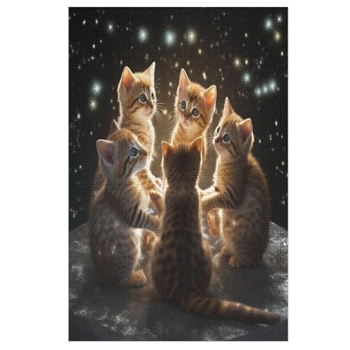 süße Katze 1000 Teile Puzzles, Wood Craft, Hochwertiges Modernes Puzzle, DIY, Für Erwachsene Und Kinder Ab 12 Jahren Holz, Puzzle （78×53cm） von GGJJTT