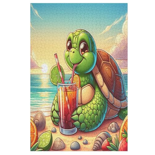 süße Schildkröte 1000 Teile Puzzles Für Erwachsene, Impossible Puzzle, Geschicklichkeitsspiel Für Die Ganze Familie, Kinder Holzpuzzle （78×53cm） von GGJJTT