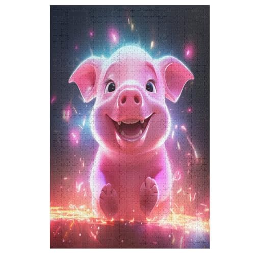 süßes Schwein 1000 Teile Puzzle Für Erwachsene, Herausforderung Puzzles - Familienpuzzle Verringerter Druck Schwieriges Puzzle Rahmen Holzpuzzle Für Erwachsene Kinder 12+ （78×53cm） von GGJJTT