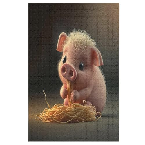 süßes Schwein Holzpuzzle 1000 Teile, Knobelspiele Für Erwachsene, Teenager, Puzzles Unmögliche - Kinder Puzzle Zimmer Deko （78×53cm） von GGJJTT