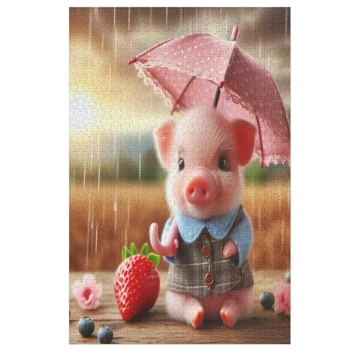 süßes Schwein Holzpuzzle 1000 Teile, Knobelspiele Für Erwachsene, Teenager, Puzzles Unmögliche - Kinder Puzzle Zimmer Deko 78×53cm von GGJJTT