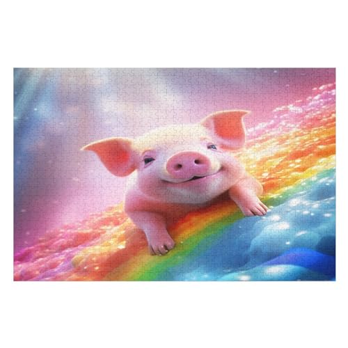 süßes Schwein Holzpuzzle Erwachsene - 1000 Teiliges Jigsaw Knobelspiel - Puzzle Für Erwachsene & Kinder - Outdoor & Reisespielzeug - Geduldspiel （75×50cm） von GGJJTT