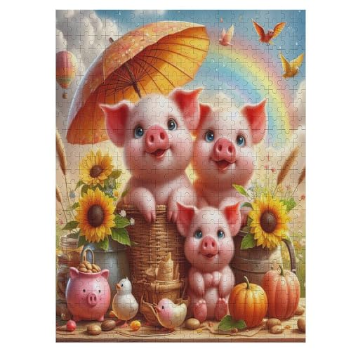 süßes Schwein -Puzzle, 500 Teile,Holzpuzzle Für Erwachsene Kinder, Lustiges Spielzeug, Denkspiel, Spielzeug, Bildungsspiel, Herausforderung, Pädagogisch, （55×41cm） von GGJJTT