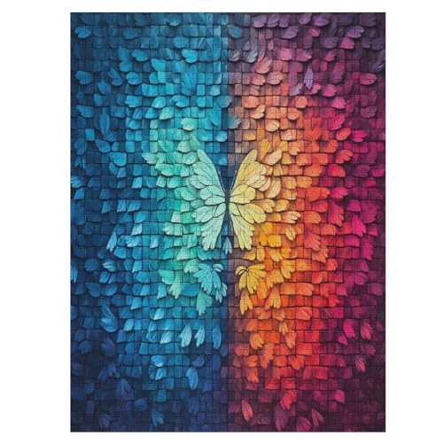 zweifarbiger Schmetterling Holzpuzzle 500 Teile,Puzzles Für Erwachsene, Impossible Puzzle, Geschicklichkeitsspiel Für Die Ganze Familie,Home Dekoration Puzzle, Puzzle Kinder Legespiel （55×41cm） von GGJJTT