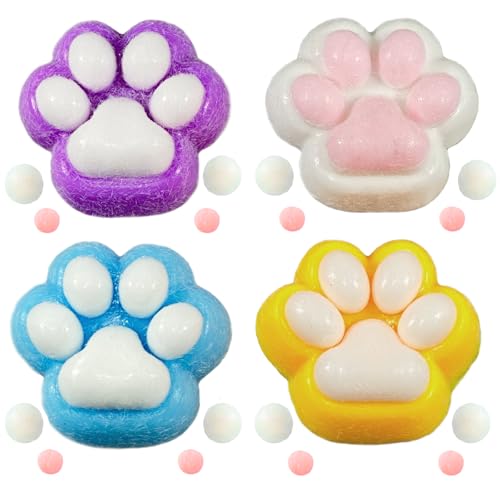 GGesii 4 Stücke Cat Paw Squeeze Toy, Cat Paw Squishy Squishy Toy, Nette Anti Stress Spielzeug, Cat Paw Anti Stress Ball, für Konzentrieren Sie Sich, lindern Sie Ängste und widerstehen Sie Stress von GGesii