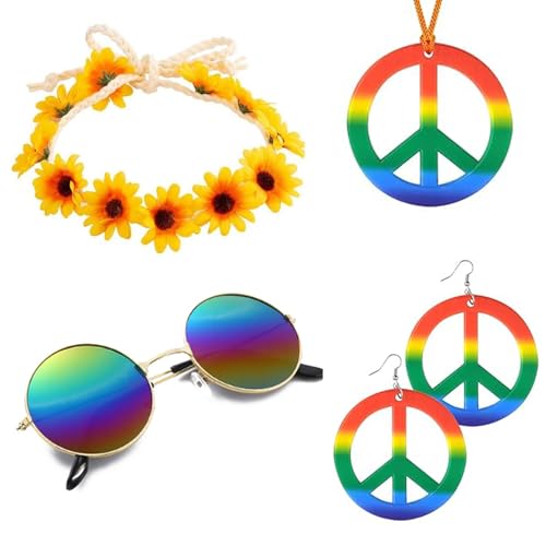 GGesii Hippie Kostüm Set, Retro Hippie Accessoires, Retro Verkleiden Sich für Damen und Herren Hippie-Kleidungszubehör-Set, für Bekleidungszubehör der 60er und 70er Jahre von GGesii