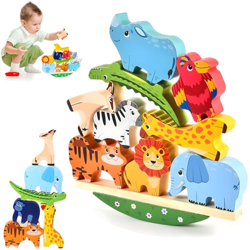 GGesii Montessori Holzspielzeug, Tier Montessori Spielzeug ab 2 3 4 5 Jahre, Stapelspiel Stapelspielzeug Tiere, für Lernspiele, Motorik (11 Tiere)/ von GGesii