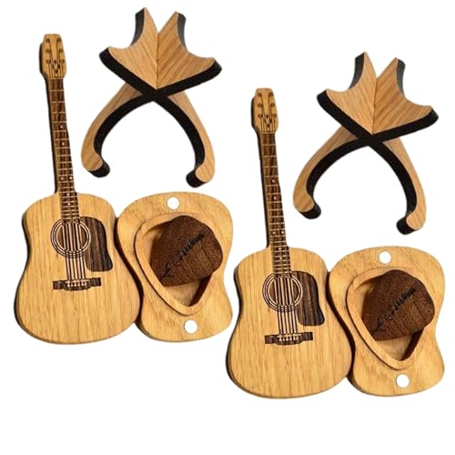 2pcs Guitar Pick -Display -Hülle mit 3pcs Gitarre Picks Beech Wood Acoustic Pick Box mit Ständer 4.7x2 Kleine Koffer Musikgeschenk für Gitarristen Display von GGpone