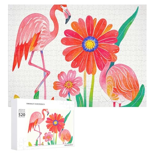 Puzzle für Erwachsene, Blumen und Flamingos, Puzzle mit Buchstaben auf der Rückseite, herausforderndes Spiel, personalisiertes Puzzle, perfekt für Puzzle-Enthusiasten von GHBNK