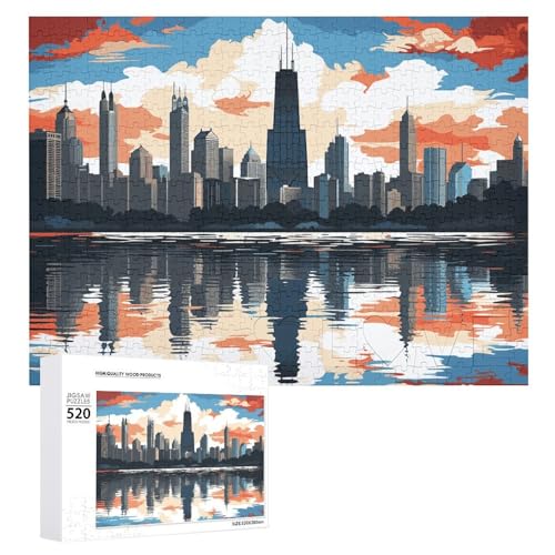 Puzzle für Erwachsene, Chicago Skyline, Puzzle mit Buchstaben auf der Rückseite, herausforderndes Spiel, personalisiertes Puzzle, perfekt für Puzzle-Enthusiasten von GHBNK