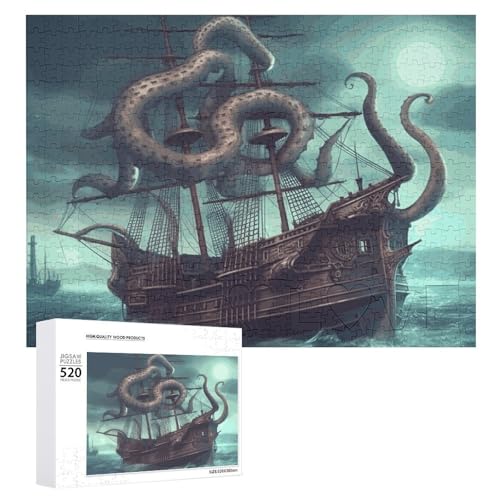 Puzzle für Erwachsene, Oktopus-Schiff, Puzzle mit Buchstaben auf der Rückseite, herausforderndes Spiel, personalisiertes Puzzle, perfekt für Puzzle-Enthusiasten von GHBNK