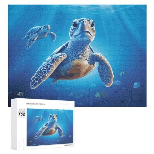 Puzzle für Erwachsene, Schildkröte im blauen Wasser, Puzzle mit Buchstaben auf der Rückseite, herausforderndes Spiel, personalisiertes Puzzle, perfekt für Puzzle-Enthusiasten von GHBNK