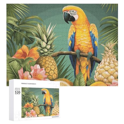 Puzzle für Erwachsene, Sommer, Papagei, Ananas, Vogel, Puzzle mit Buchstaben auf der Rückseite, herausforderndes Spiel, Puzzle, personalisiertes Puzzle, perfekt für Puzzle-Enthusiasten von GHBNK