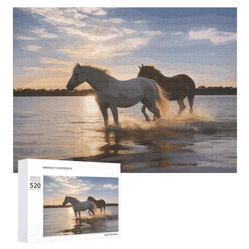 Puzzle für Erwachsene, Sonnenuntergänge, See, Pferde, Puzzle mit Buchstaben auf der Rückseite, herausforderndes Spiel, Puzzle, personalisiertes Puzzle, perfekt für Puzzle-Enthusiasten von GHBNK