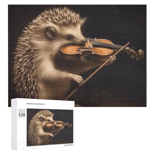 Puzzle für Erwachsene, Tier, Igel, Musik, Violine, Puzzle mit Buchstaben auf der Rückseite, herausforderndes Spiel, Puzzle, personalisiertes Puzzle, perfekt für Puzzle-Enthusiasten von GHBNK