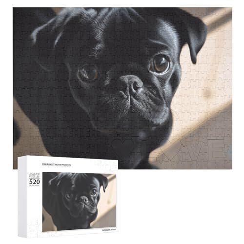 Puzzle für Erwachsene, schwarzer Mops, Hund, Welpe, Puzzle mit Buchstaben auf der Rückseite, herausforderndes Spiel, Puzzle, personalisiertes Puzzle, perfekt für Puzzle-Enthusiasten von GHBNK