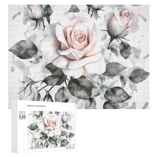 Puzzle für Erwachsene, weißes Aquarell, florale Rose, Puzzle mit Buchstaben auf der Rückseite, herausforderndes Spiel, Puzzle, personalisiertes Puzzle, perfekt für Puzzle-Enthusiasten von GHBNK