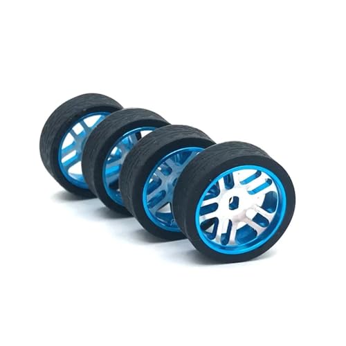 GHJtRs 4 Stück 1:28 Metall-RC-Auto-Radnabenreifen, schmale Felgen, kompatibel mit 1/28 IW04M AWD IW02 RM02 RM03 DGAWD-Z RC-Autozubehör(Blue with Tires) von GHJtRs