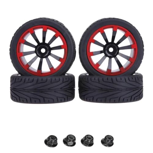 GHJtRs 4 Stück 65 x 26 mm RC On Road Reifen und Räder Sechskant 12 mm kompatibel mit RC-Car-Zubehör(DLT011) von GHJtRs