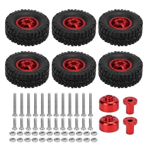 GHJtRs RC Auto Aluminiumlegierung und Gummi Reifen und Räder Set 6 Stück Reifen und 4 Stück Räder Zubehör kompatibel mit C14 C24 C34 C44 B14 B24 B16 B36(Red) von GHJtRs