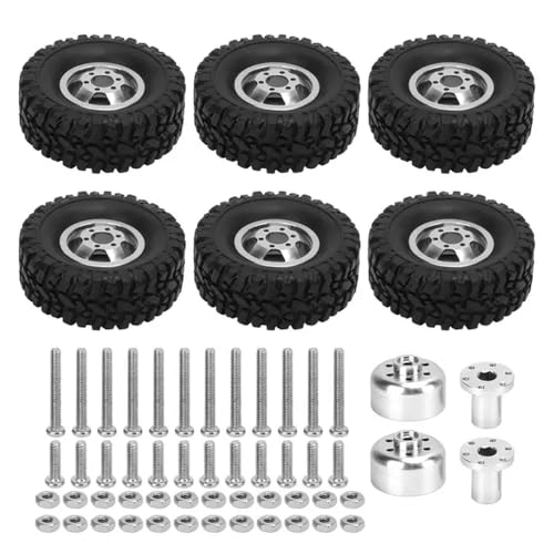 GHJtRs RC Auto Aluminiumlegierung und Gummi Reifen und Räder Set 6 Stück Reifen und 4 Stück Räder Zubehör kompatibel mit C14 C24 C34 C44 B14 B24 B16 B36(Silver) von GHJtRs