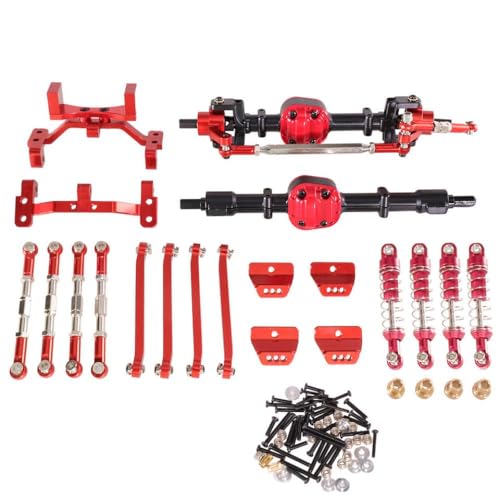 GHJtRs Upgrade-Kit Kompatibel mit RC-Car-Metall-Vorder- und Hinterachs-Spurstange und Stoßdämpfer, kompatibel mit MN-Modell 99s der zweiten Generation(Black and red) von GHJtRs