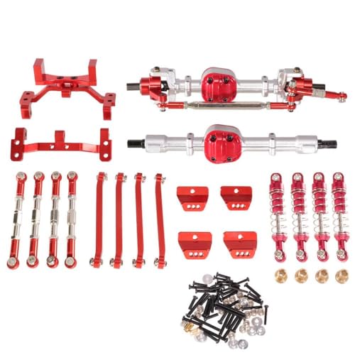 GHJtRs Upgrade-Kit Kompatibel mit RC-Car-Metall-Vorder- und Hinterachs-Spurstange und Stoßdämpfer, kompatibel mit MN-Modell 99s der zweiten Generation(Silver and Red) von GHJtRs