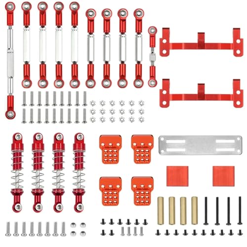 GHJtRs Upgrade Metall Zugstange Lenkung Servo Stange Basis Stoßdämpfer Für WPLC14 C24 1/16 MN 99S B90 98 Kompatible RC Auto Teile(Red for MN) von GHJtRs