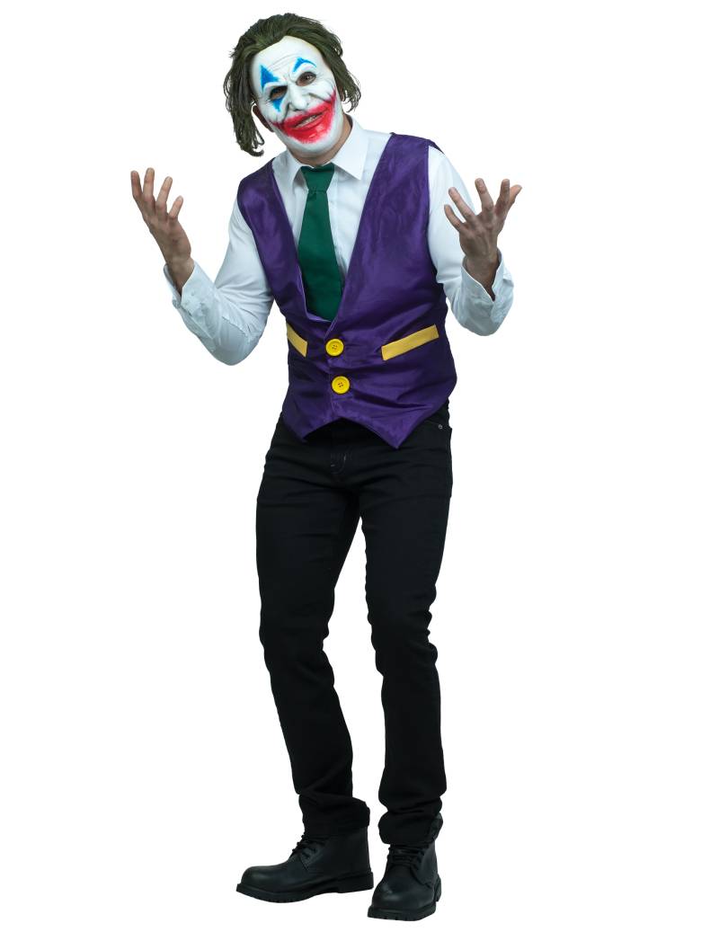 Grinsender Clown-Kostümset für Herren mit Maske Faschingskostüm violett-weiss von KARNEVAL-MEGASTORE