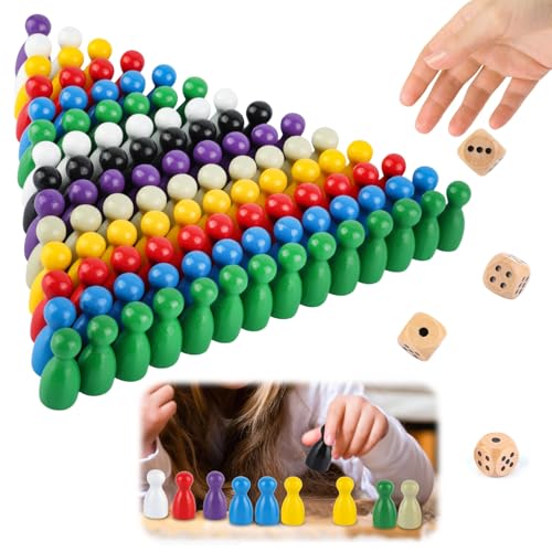 GHVACZS 80 Stück Spielfiguren für Brettspiele und 4 Stück Würfel aus Holz, 25 x 12mm Spielfiguren Holz, Halmakegel, Bunte Spielfiguren für Flugschach, Dame, Brettspiele von GHVACZS