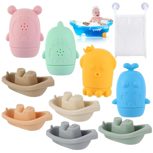 GHVACZS 9 Stück Badewannenspielzeug, Silikon Baby Badespielzeug, Tier Baby Wasserspielzeug, Boot Badewannen Spielzeug, Geschenke für Babys Kleinkinder von GHVACZS