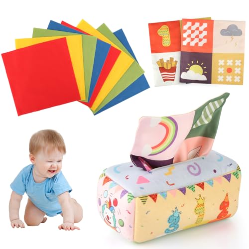 GHVACZS Baby Spielzeug 6 Monate, Hohem Kontrast Tücherbox Baby Spielzeug, Multifunktional Montessori Spielzeug ab 6 Monate, Sensorik Spielzeug Baby für 0-12 Monate Jungen & Mädchen Vorschulspielzeug von GHVACZS