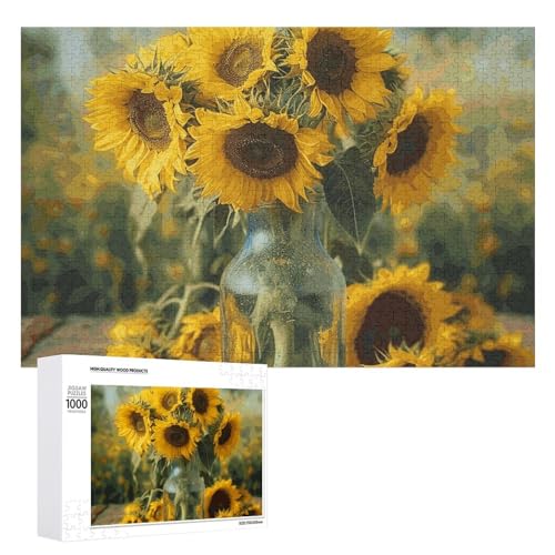 1000 PCS Jigsaw Puzzles Bottle of Sunflowers Puzzles Personalized Puzzle for Adults Wooden Puzzle Custom Puzzles from Photos Picture Puzzle Classic Jigsaw Puzzle for Wedding Birthday Valentine's Day von GHZWACKJ