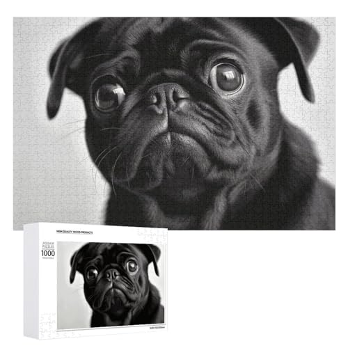 1000 PCS Jigsaw Puzzles Cute Black Pug Dog Puzzles Personalized Puzzle for Adults Wooden Puzzle Custom Puzzles from Photos Picture Puzzle Classic Jigsaw Puzzle for Wedding Birthday Valentine's Day von GHZWACKJ