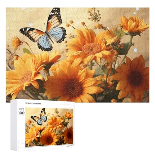 1000 PCS Jigsaw Puzzles Cute Sunflower and Butterfly Puzzles Personalized Puzzle for Adults Wooden Puzzle Custom Puzzles from Photos Picture Puzzle Classic Jigsaw Puzzle for Wedding Birthday Valentin von GHZWACKJ