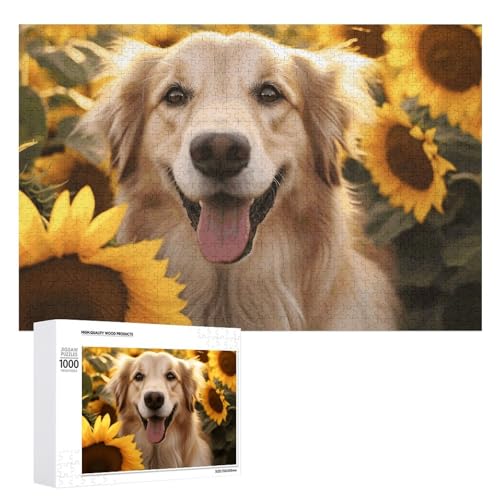 1000 PCS Jigsaw Puzzles Dog and Sunflower Puzzles Personalized Puzzle for Adults Wooden Puzzle Custom Puzzles from Photos Picture Puzzle Classic Jigsaw Puzzle for Wedding Birthday Valentine's Day von GHZWACKJ