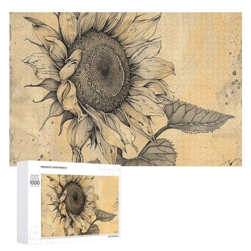 1000 PCS Jigsaw Puzzles Ink Drawing Sunflower Puzzles Personalized Puzzle for Adults Wooden Puzzle Custom Puzzles from Photos Picture Puzzle Classic Jigsaw Puzzle for Wedding Birthday Valentine's Day von GHZWACKJ