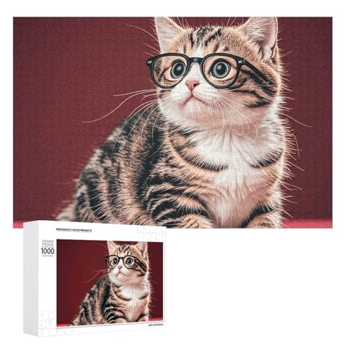 1000 PCS Jigsaw Puzzles Kitten with Glasses Puzzles Personalized Puzzle for Adults Wooden Puzzle Custom Puzzles from Photos Picture Puzzle Classic Jigsaw Puzzle for Wedding Birthday Valentine's Day von GHZWACKJ