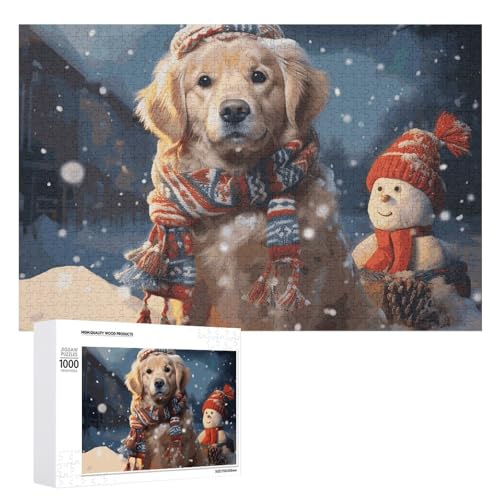 1000 PCS Jigsaw Puzzles Merry Christmas Cute Dog Snowman Puzzles Personalized Puzzle for Adults Wooden Puzzle Custom Puzzles from Photos Picture Puzzle Classic Jigsaw Puzzle for Wedding Birthday Vale von GHZWACKJ