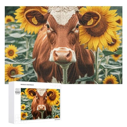 1000 PCS Jigsaw Puzzles Sunflower Cow Puzzles Personalized Puzzle for Adults Wooden Puzzle Custom Puzzles from Photos Picture Puzzle Classic Jigsaw Puzzle for Wedding Birthday Valentine's Day von GHZWACKJ