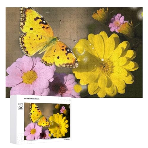 1000 PCS Jigsaw Puzzles Yellow Butterfly and Flower Puzzles Personalized Puzzle for Adults Wooden Puzzle Custom Puzzles from Photos Picture Puzzle Classic Jigsaw Puzzle for Wedding Birthday Valentine von GHZWACKJ