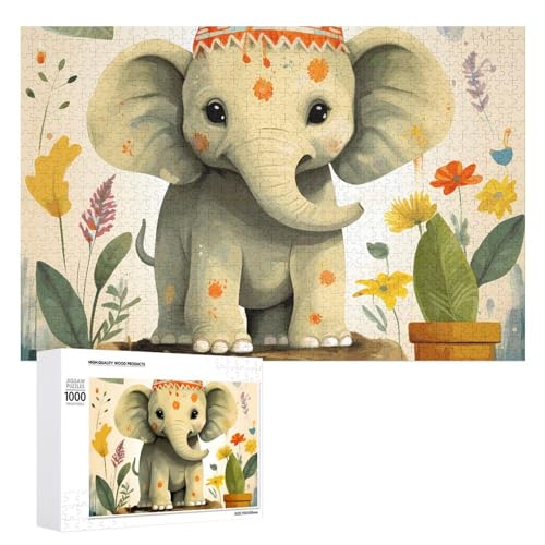 1000 PCS Puzzle, Cartoon-Elefant mit Pflanzenmalerei, Puzzle, personalisiertes Puzzle für Erwachsene, Holzpuzzle, benutzerdefinierte Puzzles aus Fotos, Bilderpuzzle, klassisches Puzzle für Hochzeit, von GHZWACKJ