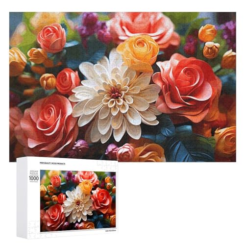 1000 PCS Puzzle Farbe Blumen Puzzles Personalisiertes Puzzle für Erwachsene Holzpuzzle Benutzerdefinierte Puzzles aus Fotos Bilderpuzzle Klassisches Puzzle für Hochzeit Geburtstag Valentinstag von GHZWACKJ