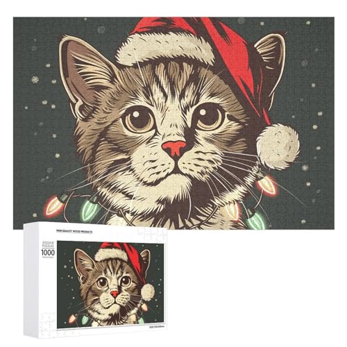 1000 PCS Puzzle Katze mit Weihnachtslichtern Puzzles Personalisiertes Puzzle für Erwachsene Holzpuzzle Benutzerdefinierte Puzzles aus Fotos Bilderpuzzle Klassisches Puzzle für Hochzeit Geburtstag von GHZWACKJ