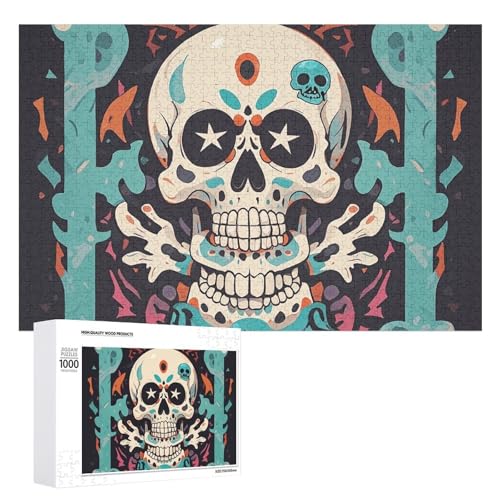 1000 PCS Puzzle Rock 'n' Roll Skull Puzzles Personalisiertes Puzzle für Erwachsene Holzpuzzle Custom Puzzles aus Fotos Bilderpuzzle Klassisches Puzzle für Hochzeit Geburtstag Valentinstag von GHZWACKJ