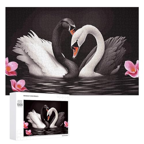 1000 PCS Puzzle Schwarz Weiß Schwan Liebe Herz Puzzles Personalisiertes Puzzle für Erwachsene Holzpuzzle Benutzerdefinierte Puzzles aus Fotos Bilderpuzzle Klassisches Puzzle für Hochzeit Geburtstag von GHZWACKJ